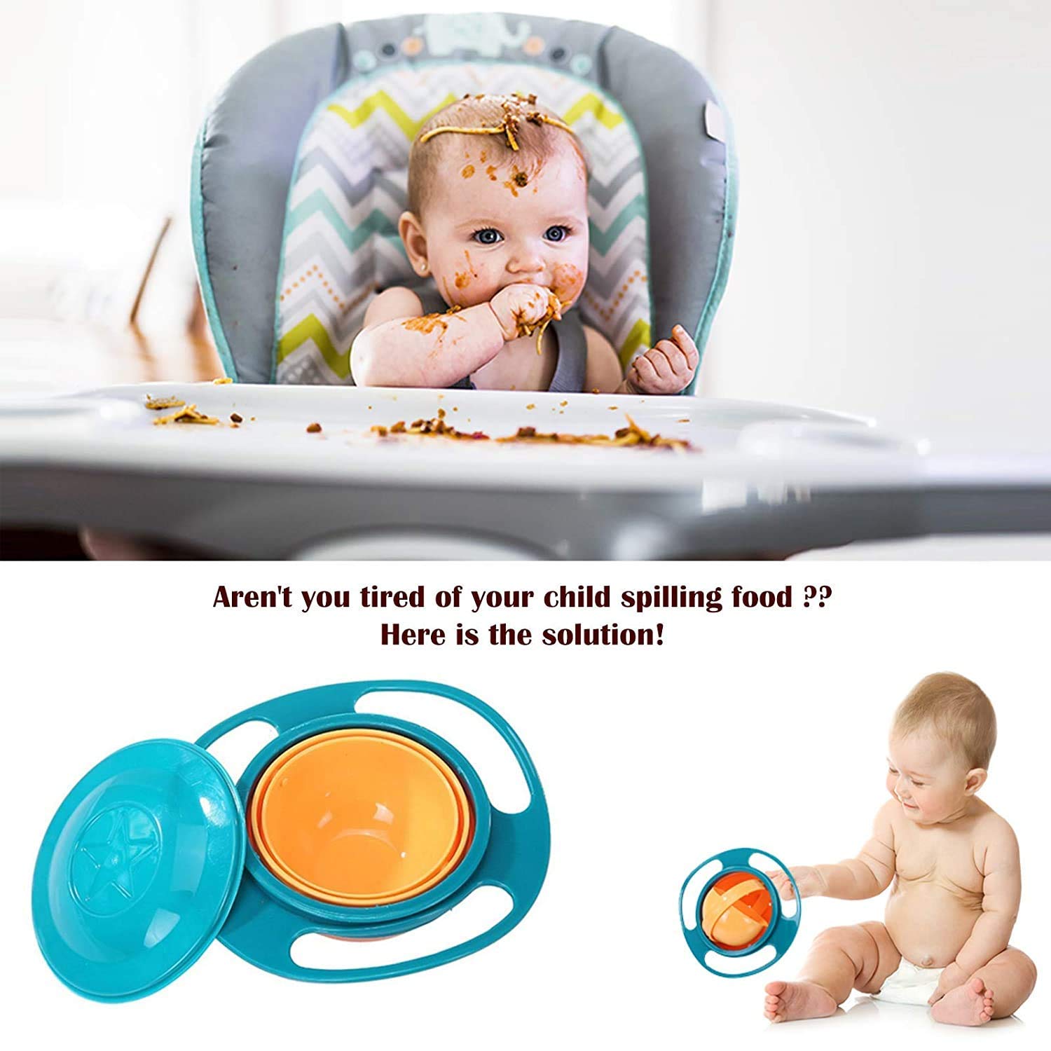 Practical rotating baby bowl for serving food, perfect for toddlers and young children.