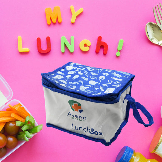 Waterproof insulated lunch bag, reusable for school or picnics.