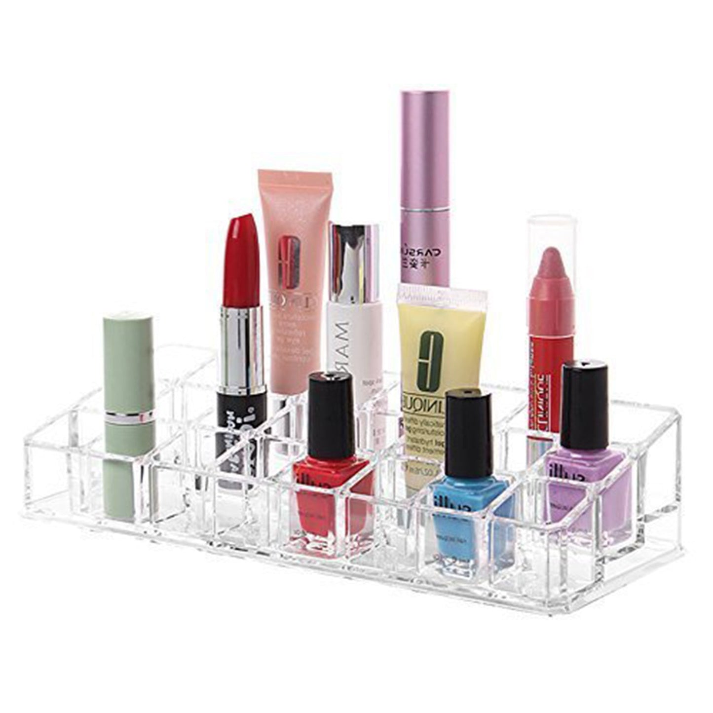 Detailed view of the multi-purpose lipstick holder with 24 sections, emphasizing its use for various cosmetics